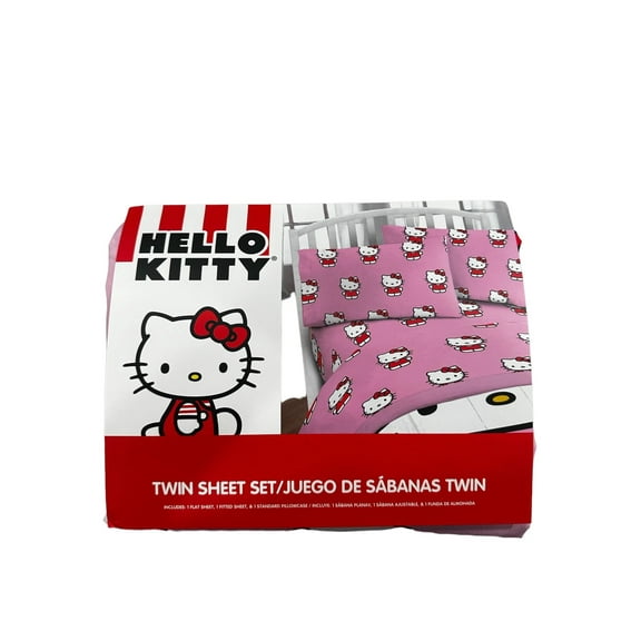 Hello Kitty 3 Piece Classic Girl In Red Pink Bed Sheet Set, Twin