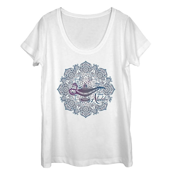 Women's Aladdin Magical Lamp Mandala Symbol Scoop Neck White X Large