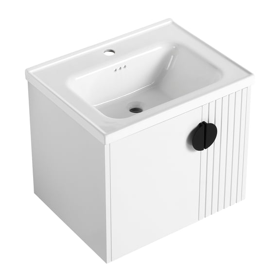 24 Inch Wall-Mounted Vanity with Ceramic Sink / Life-Inspired Metal Handles / Small Bathroom Makeover