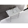 thumbnail image 3 of Kingston Brass KVPB37227W8PN Edwardian 37" Ceramic Console Sink with Brass Legs (8-Inch, 3-Hole), White/Polished Nickel, 3 of 8
