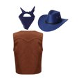 thumbnail image 2 of Yruioon Cowboy Costume for Boys Girls Western Cowboy Cowgirl Outfit Retro Vest with Cowboy Hat Navy Blue 10, 2 of 5