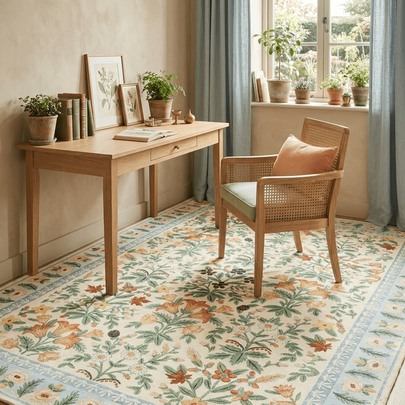 VALOMENE 4' x 6' Vintage Floral Area Rug, Non‑Slip Washable Large Botanical Print Rug, Soft Low‑Pile Indoor Decorative Carpet for Living Room Bedroom Dining Room