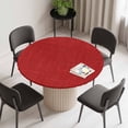 thumbnail image 2 of Red Round Fitted Tablecloth with Elastic Edge, Waterproof Table Cloth Table Cover for 45"-54" Tables, Farmhouse Burlap Solid Red Color Modern Linen Texture Tablecloths for Dining Picnic Outdoor, 2 of 9