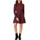 thumbnail image 2 of Vestido de línea A de manga larga con cuello de punto y botones de cuadros para mujer INSPIRE CHIC rojo S, 2 of 6