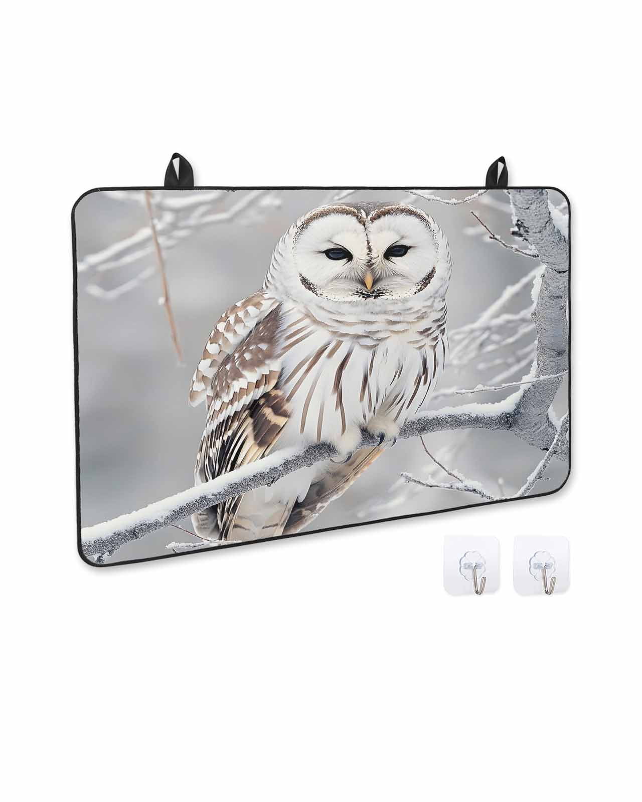 nqOlkjepod Large Induction Cooktop Protector Mat 24"x21", Winter Owl Stove Top Covers for Electric Stove, Country Birds Animal Tree Branches Snow Stove Burner Cover Mats, Glass Top Stove Cover