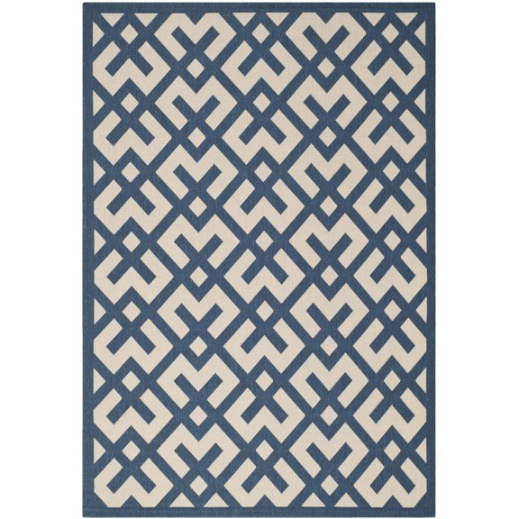 Safavieh Courtyard Alvin Geometric Indoor/Outdoor Area Rug, Navy/Beige, 6'7" x 9'6"