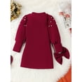 thumbnail image 3 of Bagilaanoe Little Girl Fall Dress Toddler Long Sleeve Mini Dresses Bag 4T 5T 6T 7T Kids Autumn Pearl Dress, 3 of 9