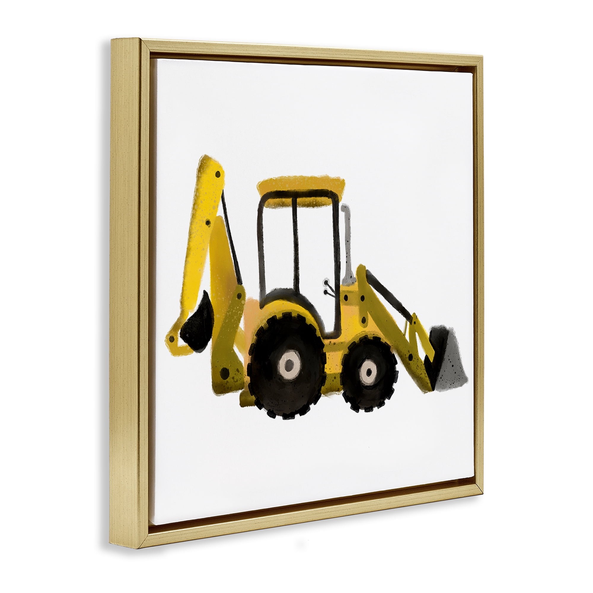 Stupell Industries Yellow Simple Bulldozer Transportation Painting Gold Floater Framed Canvas Art Print Wall Art, 25 x 25