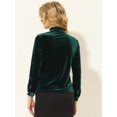 thumbnail image 4 of Blusa de terciopelo para mujer con volantes y cuello alto, manga larga, con botones Verde oscuro L, 4 of 5