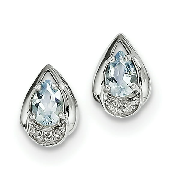 Primal Silver Sterling Silver Rhodium-plated Diamond and Aquamarine Post Earrings