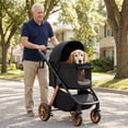 thumbnail image 3 of LIFERUN Foldable Dog Stroller for Medium Dogs Cats up to 55 lbs, Aluminum and Carbon Steel Frame Pet Stroller, Height-Adjustable Handle, 4 wheels, Black, 3 of 10