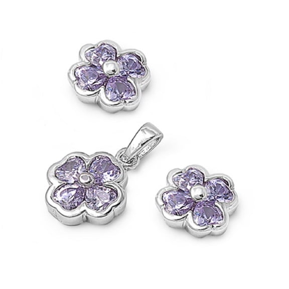 Clover Lavender Cubic Zirconia Matching Set Sterling Silver