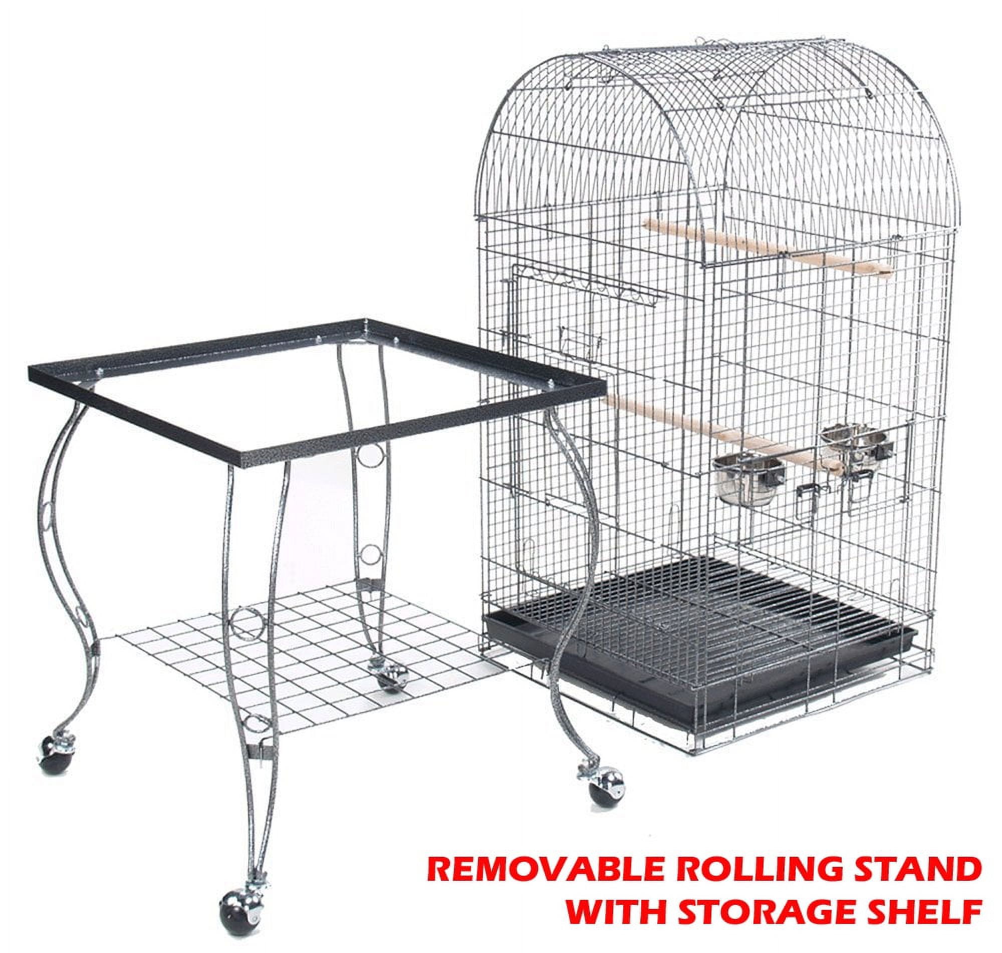 64" Large Rolling Dome Bird Parrot Cage Open Top Perch Quaker With Detachable Stand