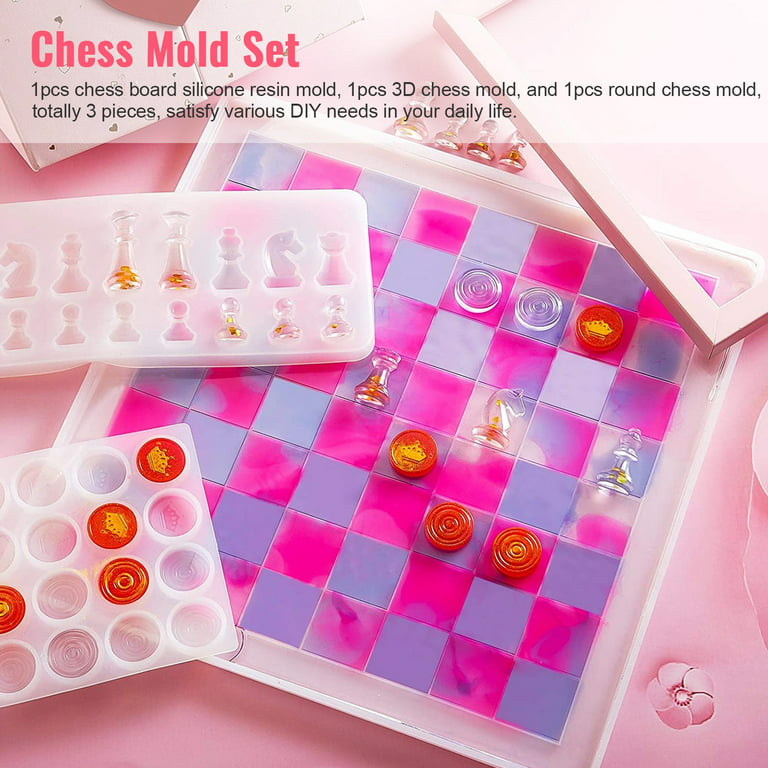 SENHAI chess Resin Mold Set, 1Pc Silicone chess Board Mold and 16 Pcs Full  Size 3D chess Epoxy Molds and checker Resin casting M