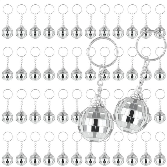 BlinkLLX 50 Pcs Mirror Disco Ball Keychain Bulk Mini 70s Party Favors Small Silver Disco Ball Decorations for 1970s Party Graduation Supplies Birthday Accessories