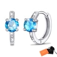 thumbnail image 1 of Pendientes de aro de plata de ley con piedras natales Silvora para mujer. Diamantes creados. Delicada joya de regalo para cumpleaños o Navidad, 1 of 8