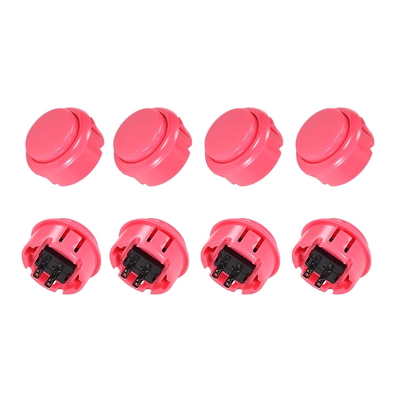 Interruptor de botón momentáneo de 30 mm para juegos de arcade, color rosa, 8 piezas