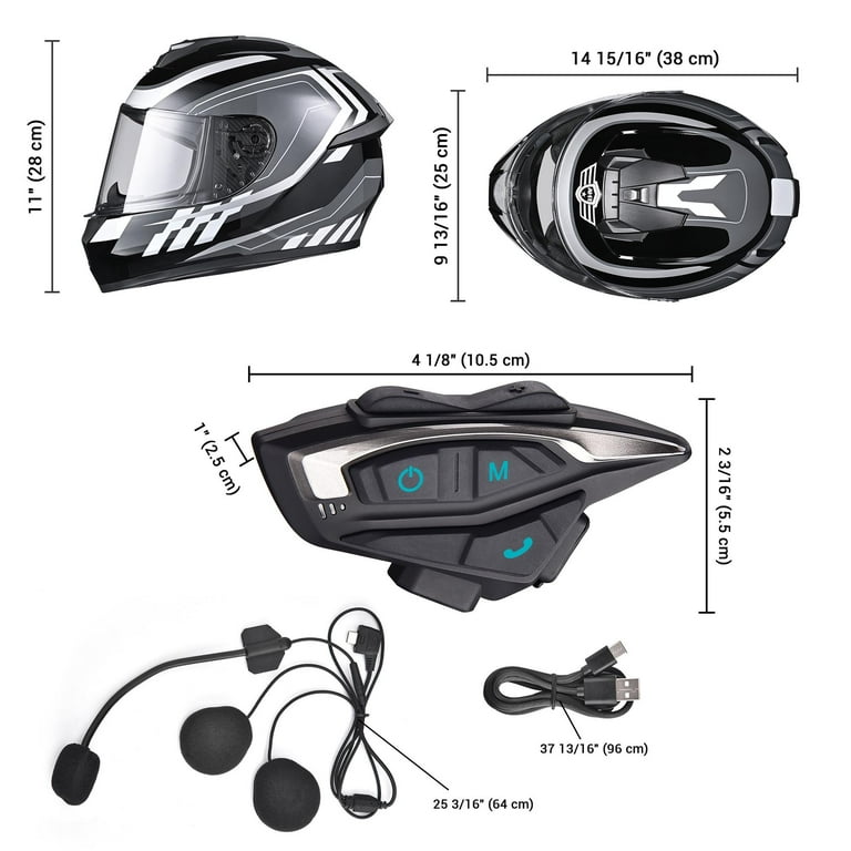 AHR DOT Motorcycle Helmet Bluetooth 5.2 Headset Intercom Full Face Street Bike S