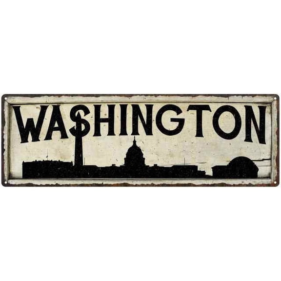 Washington City Sky Line Silouette Chic Wall Decor 6x18 Metal Sign 106180028028