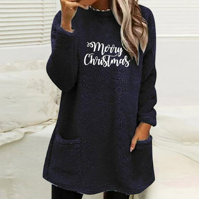 LSLJS Hauts Thermiques pour Femmes, Blouse à Col Rond et Imprimé d'Hiver avec Poche, Manches Longues Chaudes