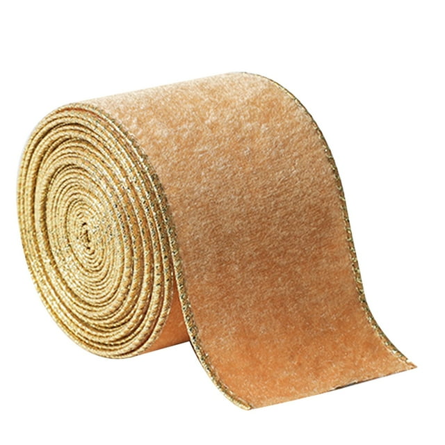 Under $10 Velvet Christmas Ribbon, Polyester Fiber Holiday Craft Ribbon, Velvet Christmas Ribbon, 6Cmx2M Decorative Trim for Gift Packaging Craft And Holiday Decor Projects Gold