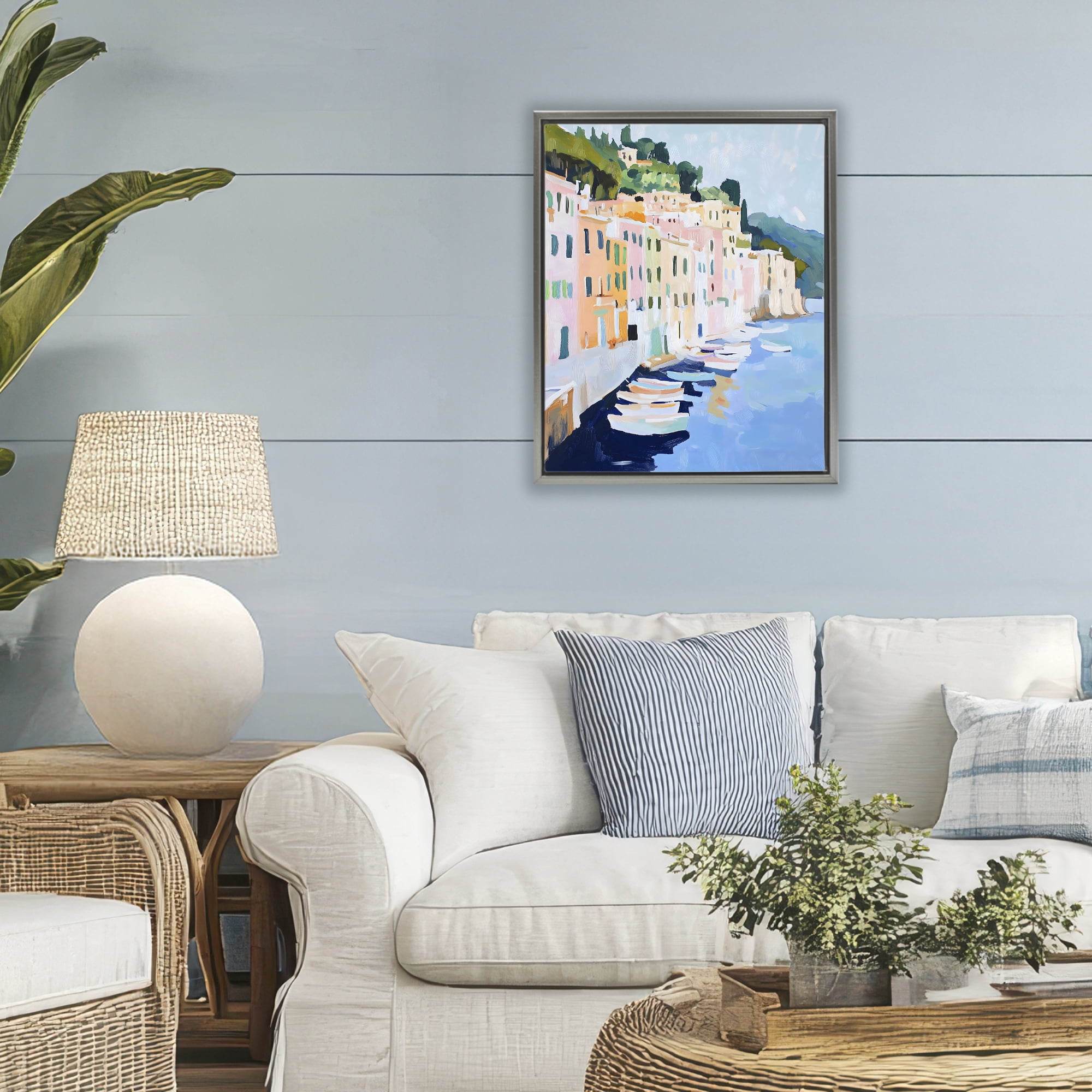 Stupell Industries Portofino Harbor View Gray Framed Floater Canvas Wall Art, design by The Prints Vibe