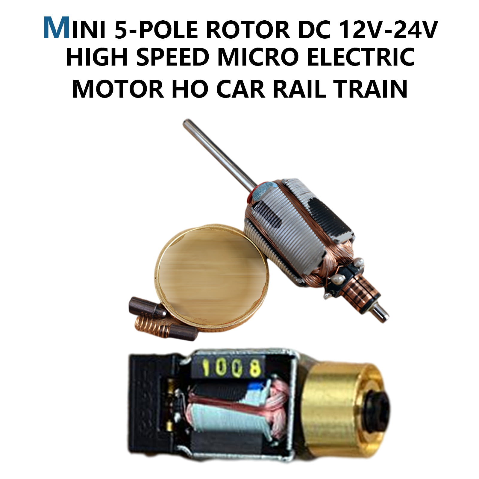 DC12V-24V High Speed Mini 5-pole Rotor Motor Dual Flywheel HO Car Rail Train Toy 