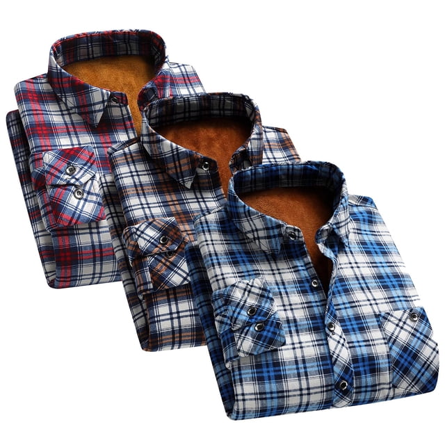 Txeol Men's Fleece Lined Button Down Checkered Shirts Fall Winter Warm Sherpa Long Sleeve Plaid Shacket Jackets with Pockets,Blue,M