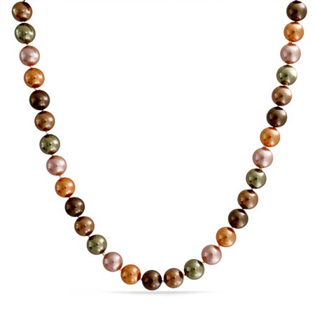 - Golden Pink Brown Green Multicolor Hand Knotted Simulated Pearl Strand Necklace For Women 10MM 18Inch