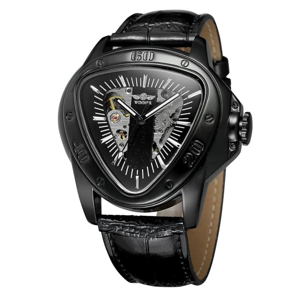 Winner Fashion Sports Triangle Dial Golden Skeleton Mysterious Watch Men Luxury Automatic Mechanical Wrist Watches