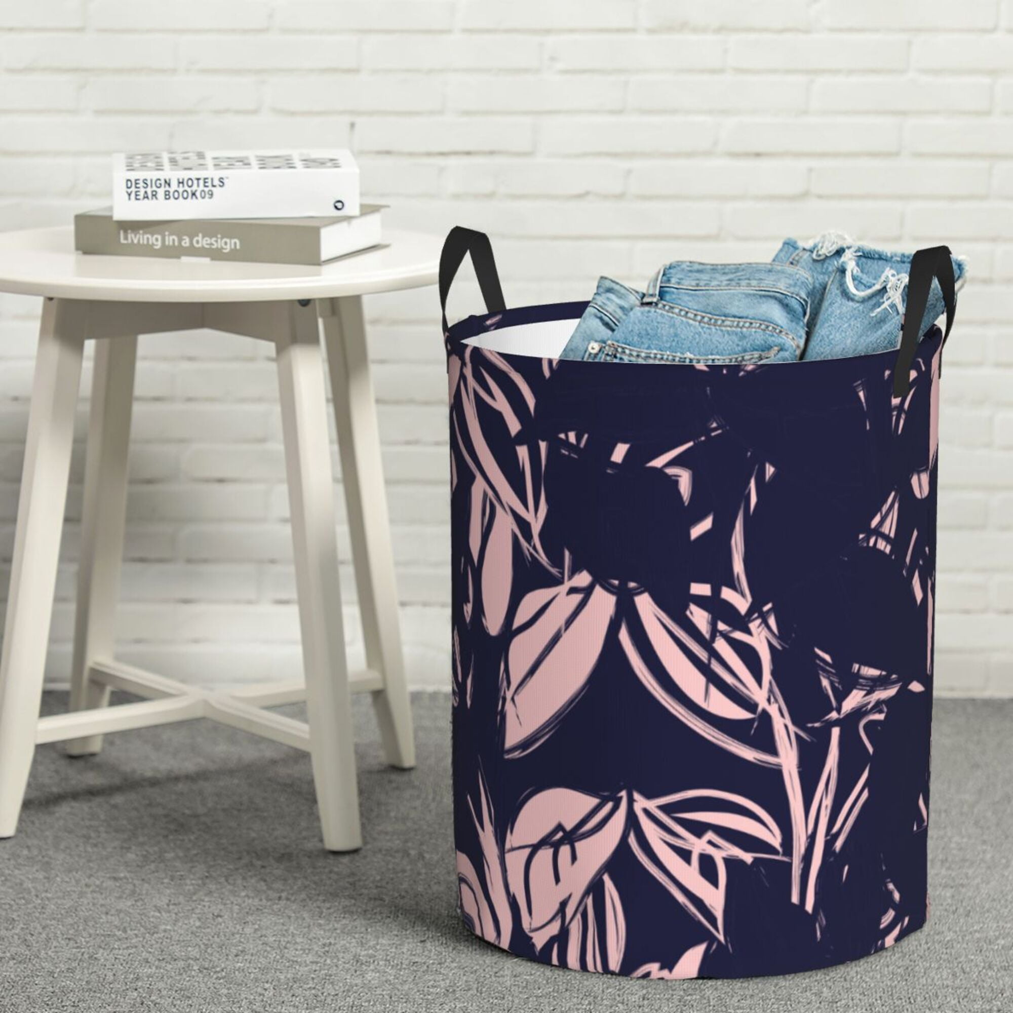 YFYANG Waterproof Laundry Hamper, Pink Floral Textures Laundry Basket