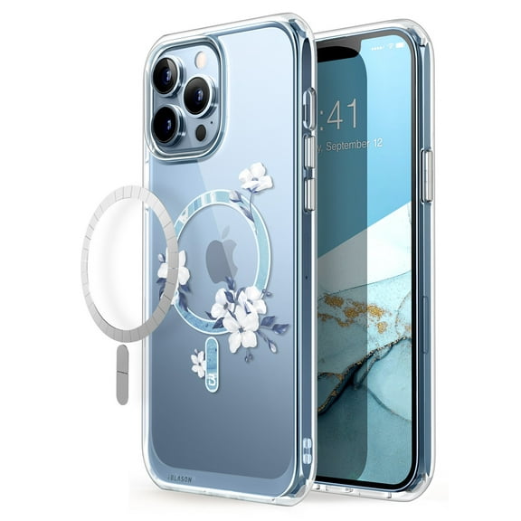i-Blason Halo Case Compatible with MagSafe for iPhone 13 Pro 6.1 inch (2021 Release), Slim Clear Case with TPU Inner Bumper (Magnolia/White)