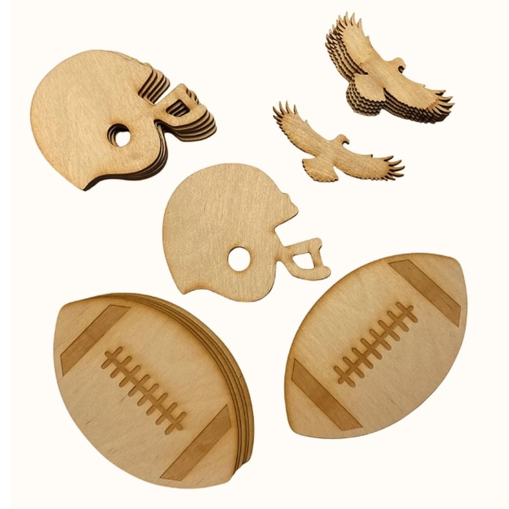 32 Pack Unfinished Wood Football & Helmet Cutouts - 4.72 Inch Natural Wood Slices, For Crafts, Decor, Gift Tags & Party Hanging Ornaments