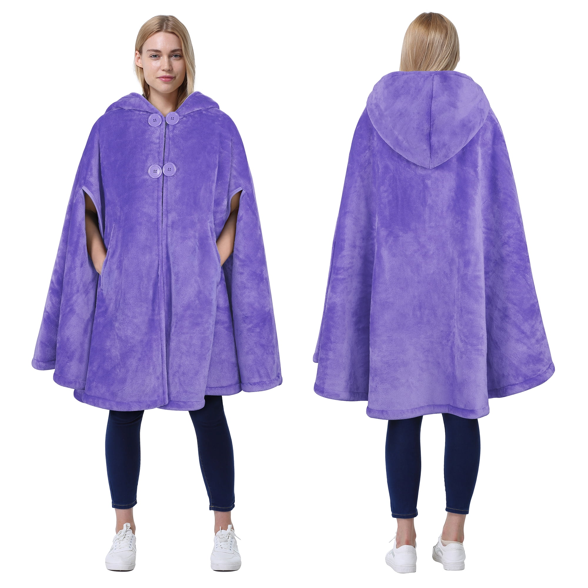 Women's Poncho Cape, Sherpa Fleece Cloak Coat, Snuggly Hooded Wearable ...