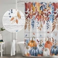 thumbnail image 5 of Fall Blue Pumpkins Shower Curtain, Waterproof Shower Curtains for Bathroom, Thanksgiving Eucalyptus Farm Wooden Plank Washable Fabric Bathtub Curtain Set Bath Decor with 12 Hooks Standard 72"x72", 5 of 8