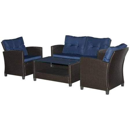 Resenkos 4-Piece Patio Furniture Set Outdoor Sectional Furniture PE Rattan Blue