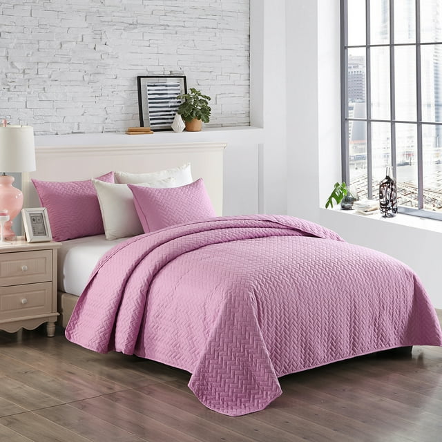 JML Ensemble de Courtepointe Queen 3 Pcs Couvre-Lit, Couvre-Lit en Microfibre Embossée avec 2 Taies d'Oreiller, 88"x92 Pouces