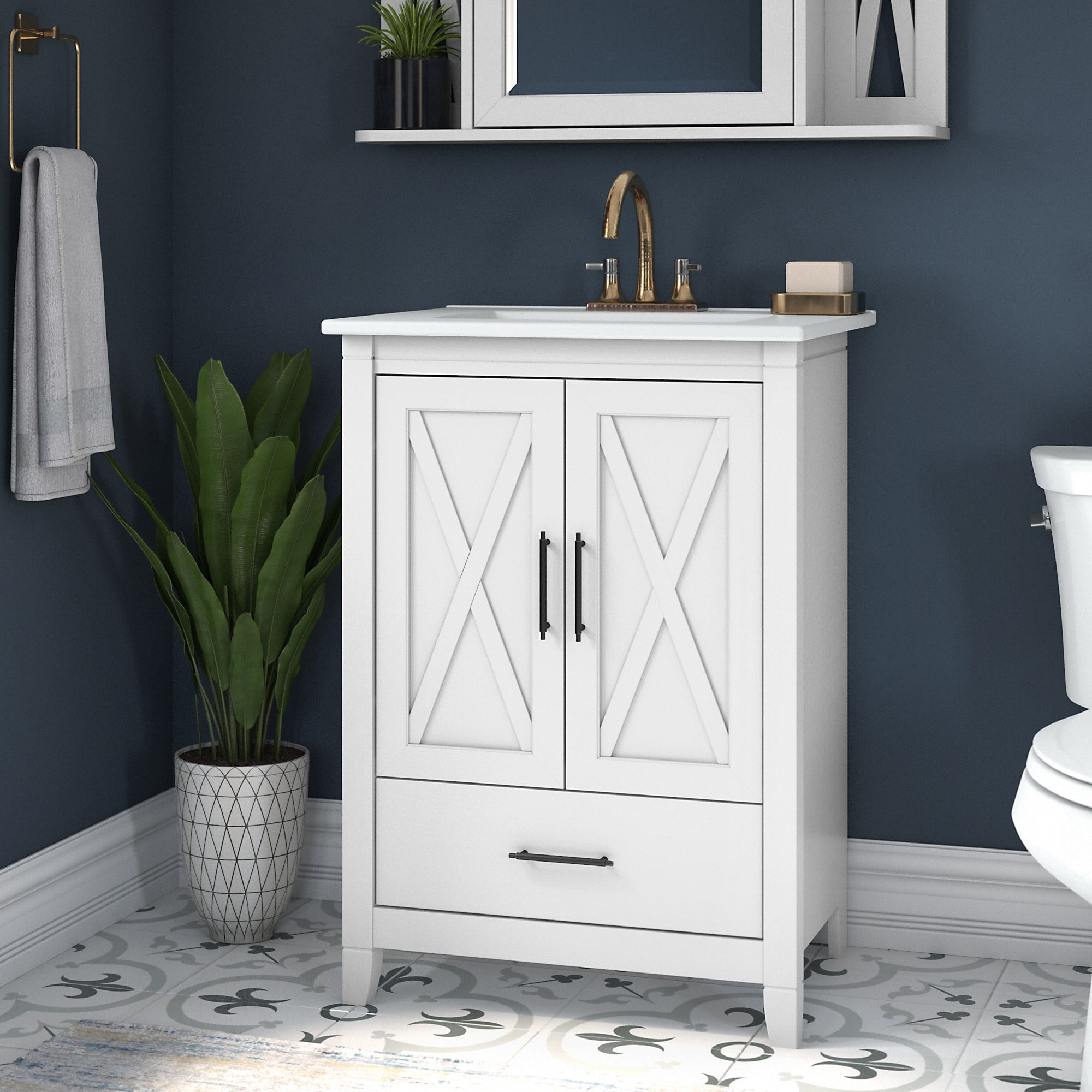 Bush Furniture Key West 24W Bathroom Vanity with Sink in White Ash