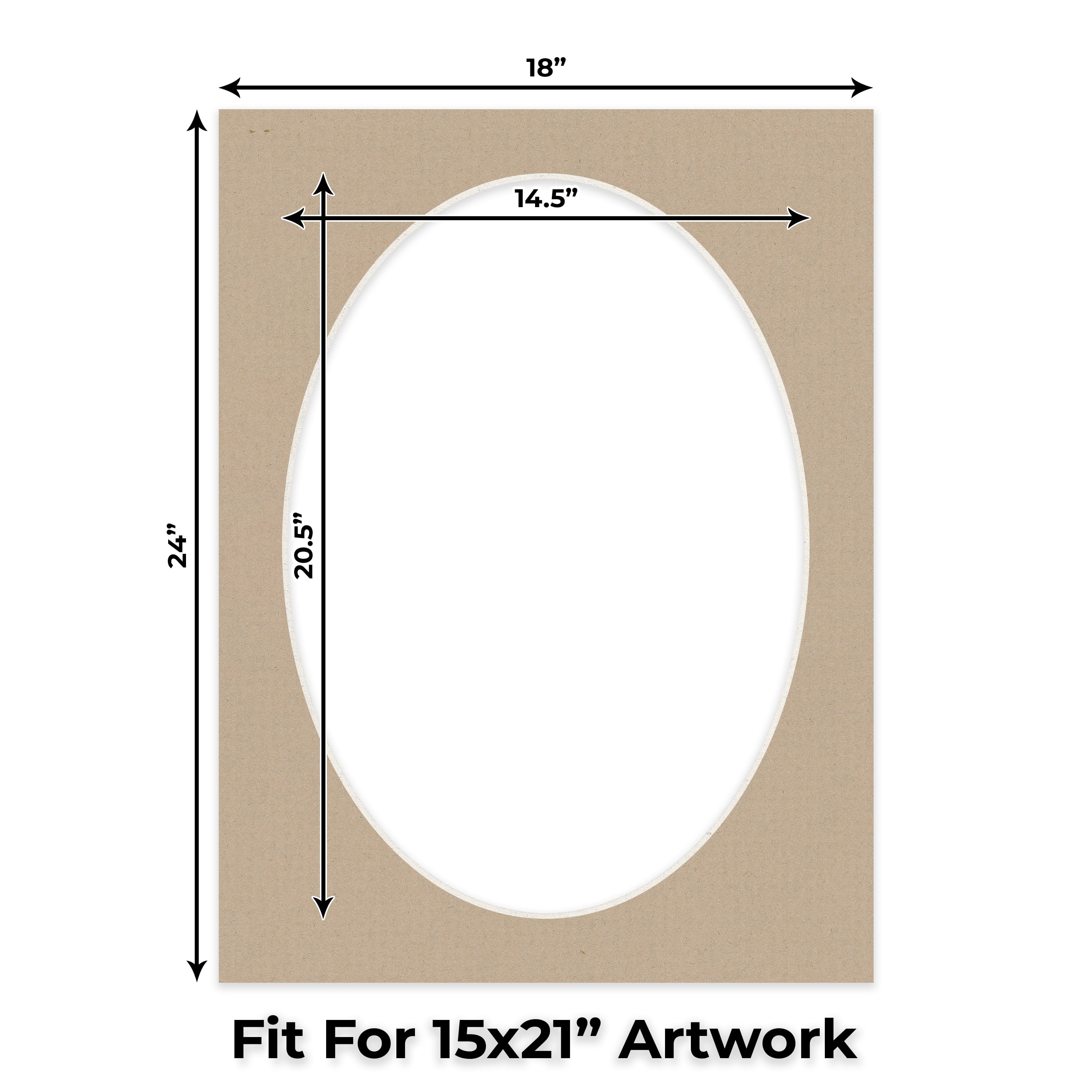Tawny Brown Picture Frame Mat for 18x24 Frames - Oval Opening for 15x21 Photos - 25 Mats