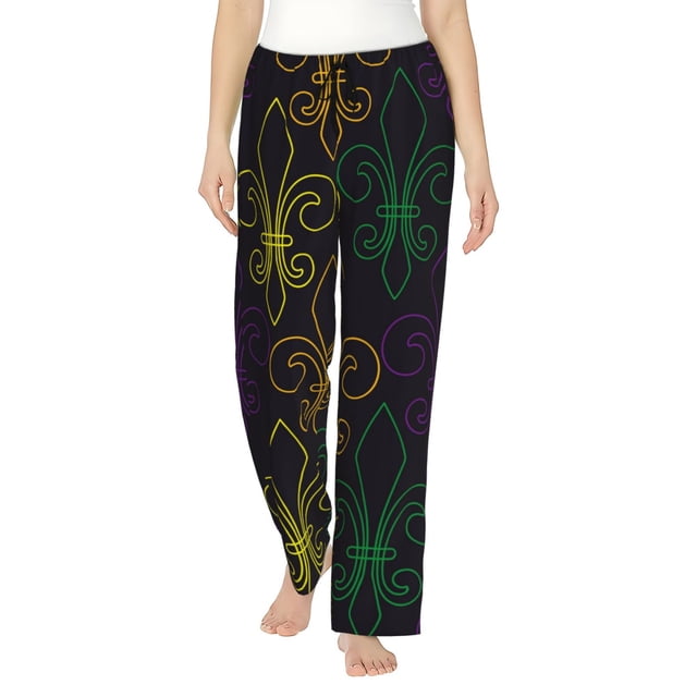 Fotbe Mardi Gras Carnival Pantalones de Pijama para Mujer, Pantalones de Dormir, Pantalones Pj con Cordón y Bolsillos-3X-Large