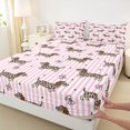 thumbnail image 4 of Homewish Cheetah Dachshund Pattern Queen Sheets,Pink White Stripes Queen Sheet Sets,Lovely Bow Decor,4-Piece,1 Flat Sheet, 1 Fitted Sheet and 2 Pillowcases, 4 of 6