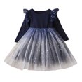 thumbnail image 2 of Little Girls Dresses Flower Girl Dress Long Sleeve Tulle Dress Girl Party Dress Kids Navy Dress Girl Toddler Special Occasion Dress Birthday Dress 6-7 Years, 2 of 4