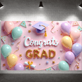 thumbnail image 5 of Gold Lettering Graduation Banner Purple Grad Cap Grad Party Backdrop Diploma Scroll Pastel Balloons Graduation Background for Graduation Ceremony College Grad Party Photo Shoot Backdrop, 5 of 8