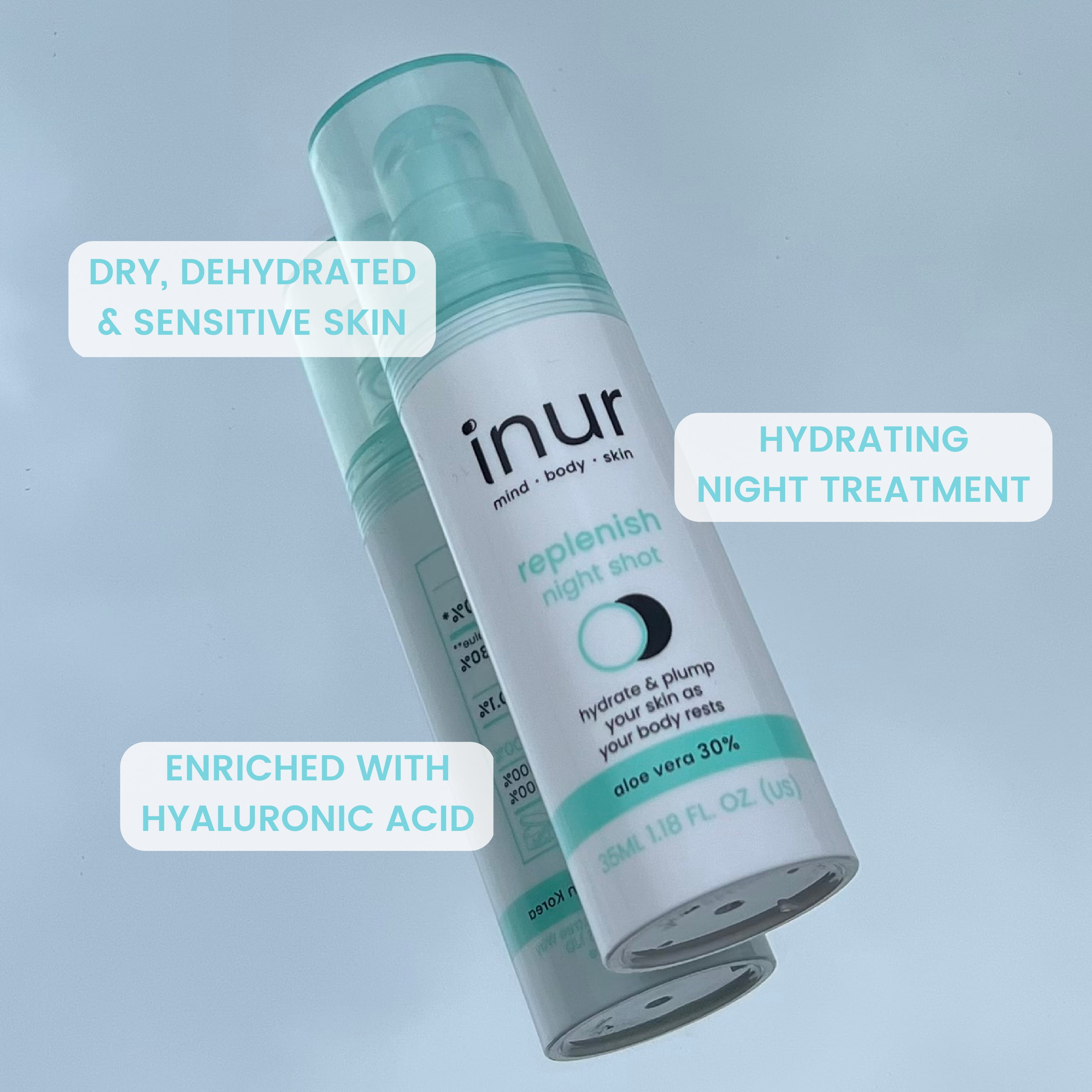 Inur Replenish Hyaluronic Acid & Aloe Vera Night Serum, Moisture-Boosting Treatment, 1.18 fl oz
