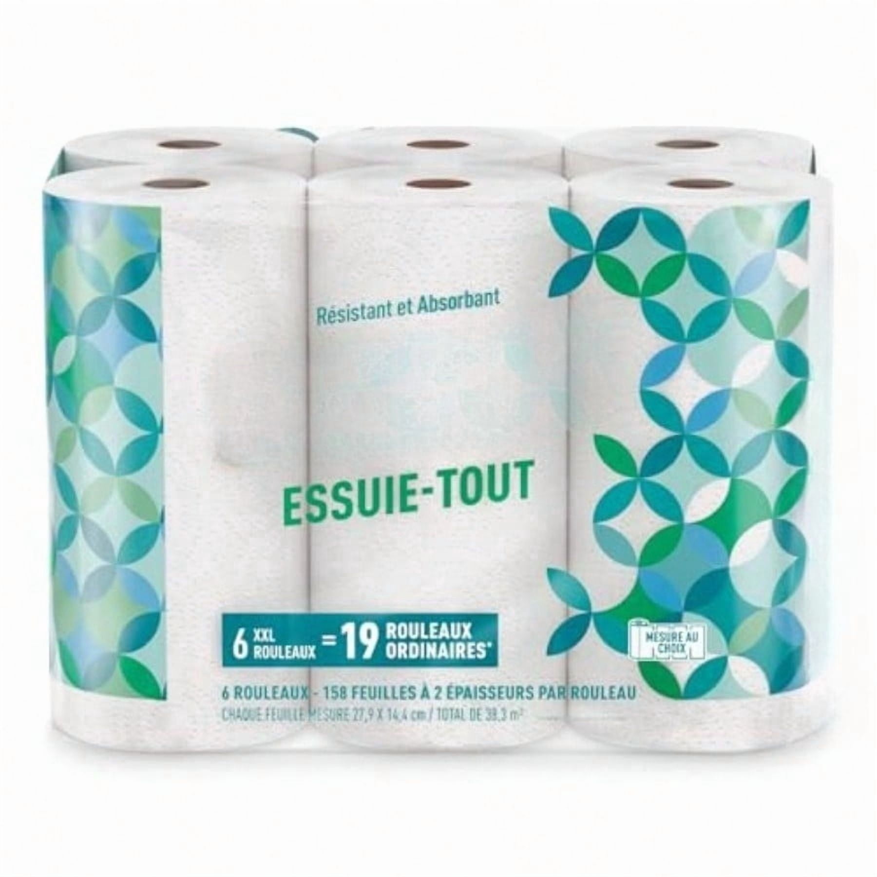Ultra-Strong Premium Paper Towels, 158 Sheet Huge roll - Flex-a-Size, 6 Rolls, Equivalent to 19 Regular Rolls, White