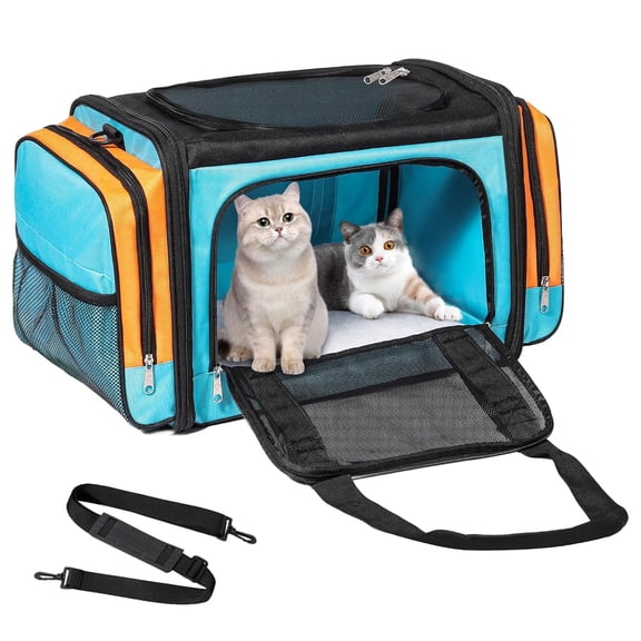 Large Pet Carrier, Collapsible Soft Cat Carrier for 2 Cats and Small Dogs, Travel Pet Carrier for Indoor Outdoor Use, Blue 23x13x13 Inches