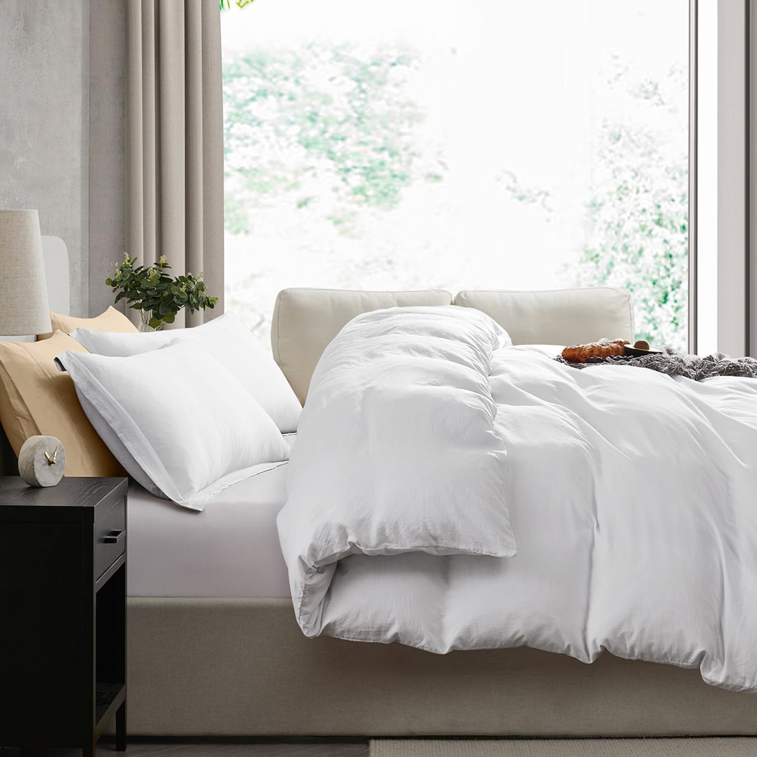LammaLoe Duvet Cover King Size, Soft Prewashed 3-Piece Duvet Cover Bedding Set with Pillow Shams, White