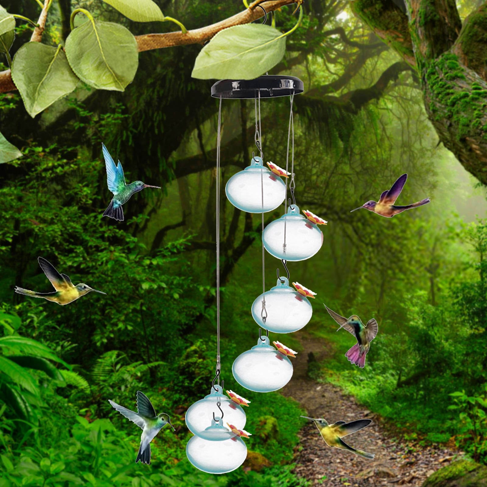 Yardvibe ABC 70CM Wind Chimes Style Hummingbird Feeder, Plastic Outdoor Hanging Bird Feeder with Multiple Feeding Spots for Garden Yard Patio Decor (Style B)