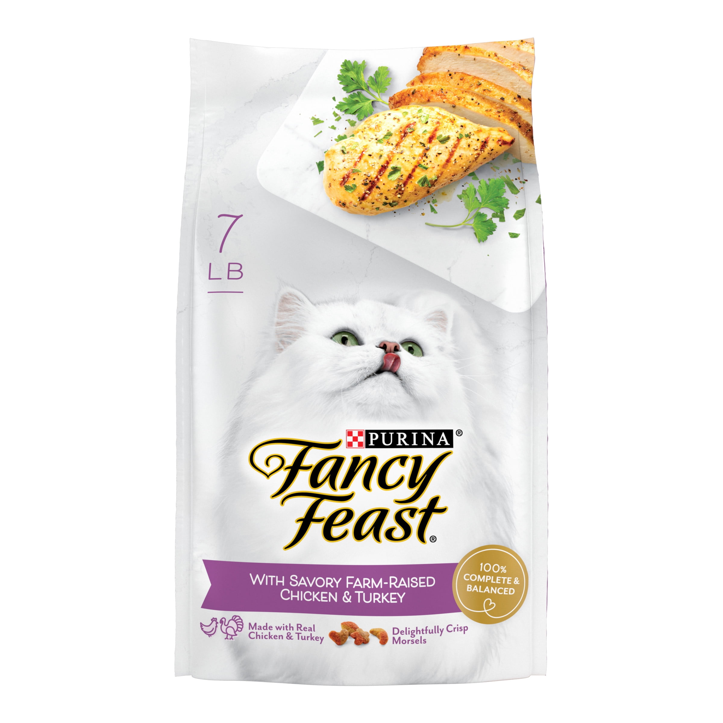 Purina Fancy Feast Dry Cat Food Savory Farm Raised Chicken Turkey, 7 lb Bag