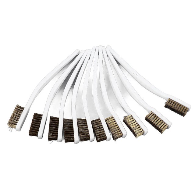 Juego de cepillos de latón para evitar resbalones, mango curvo, cepillos de alambre de latón para boquilla de impresora 3D, extremo caliente, 10 Uds.